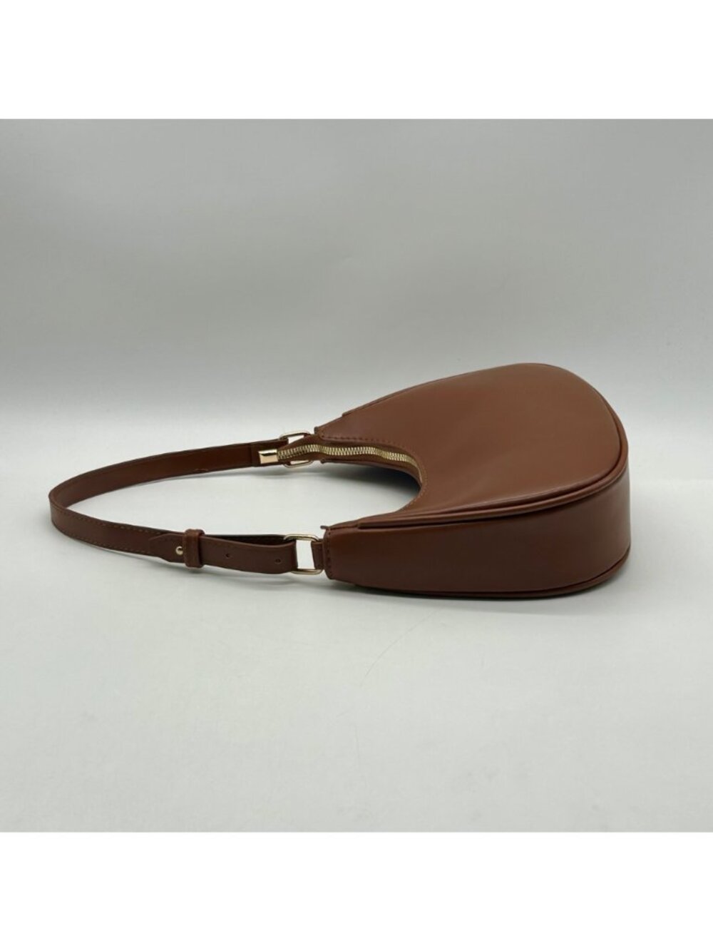 Brown Faux Leather Crescent-Shaped Convertible Shoulder Bag - Picture 4 of 11